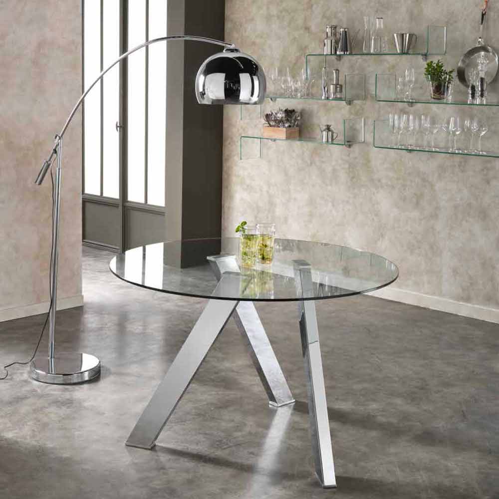Mesa de comedor redonda con tablero de cristal modelo adamo for Tavolo cristallo rotondo design
