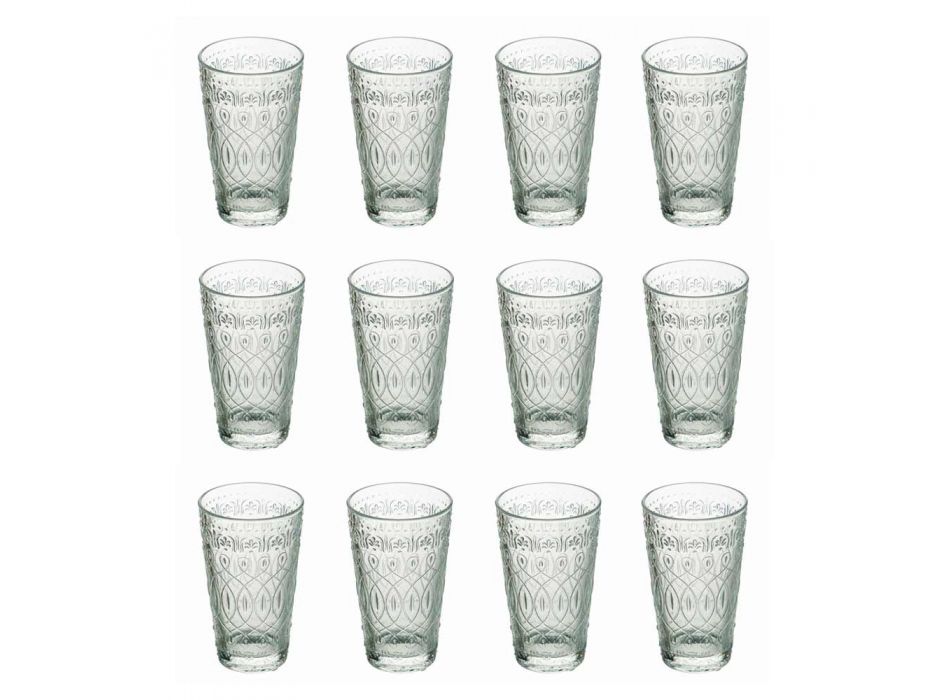 12 vasos de bebida de vidrio transparente decorados para bebidas - Maroccobic Viadurini