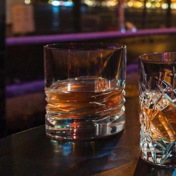12 vasos de cristal con decoración ondulada para whisky o vaso de agua Dof - Titanio