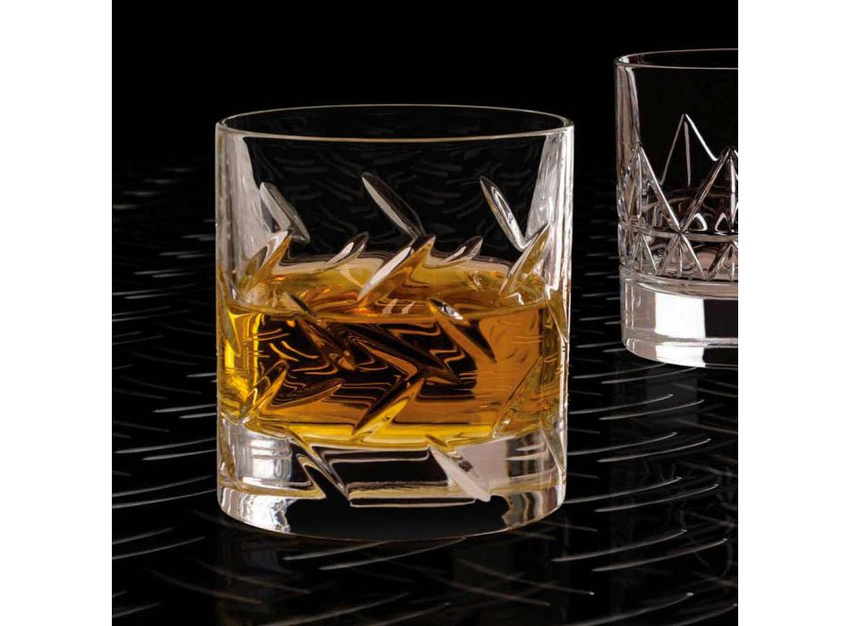 12 vasos para whisky o agua en cristal ecológico con decoración moderna - arritmia Viadurini