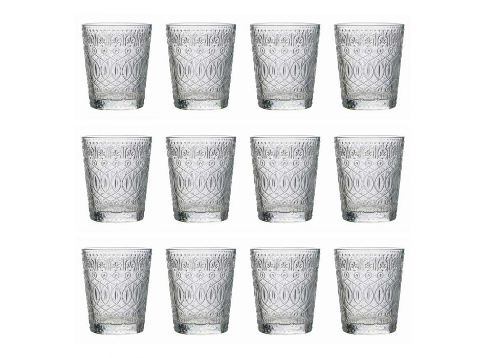 12 Vasos para Agua en Vidrio Transparente Decorado - Maroccobic Viadurini