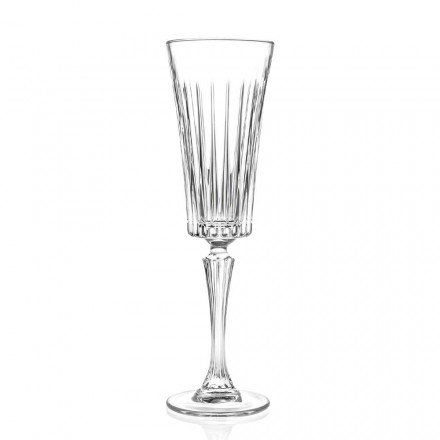 12 Copas Flauta para Vino Espumoso con Decoración de Cortes Lineales en Eco Crystal - Senzatempo Viadurini