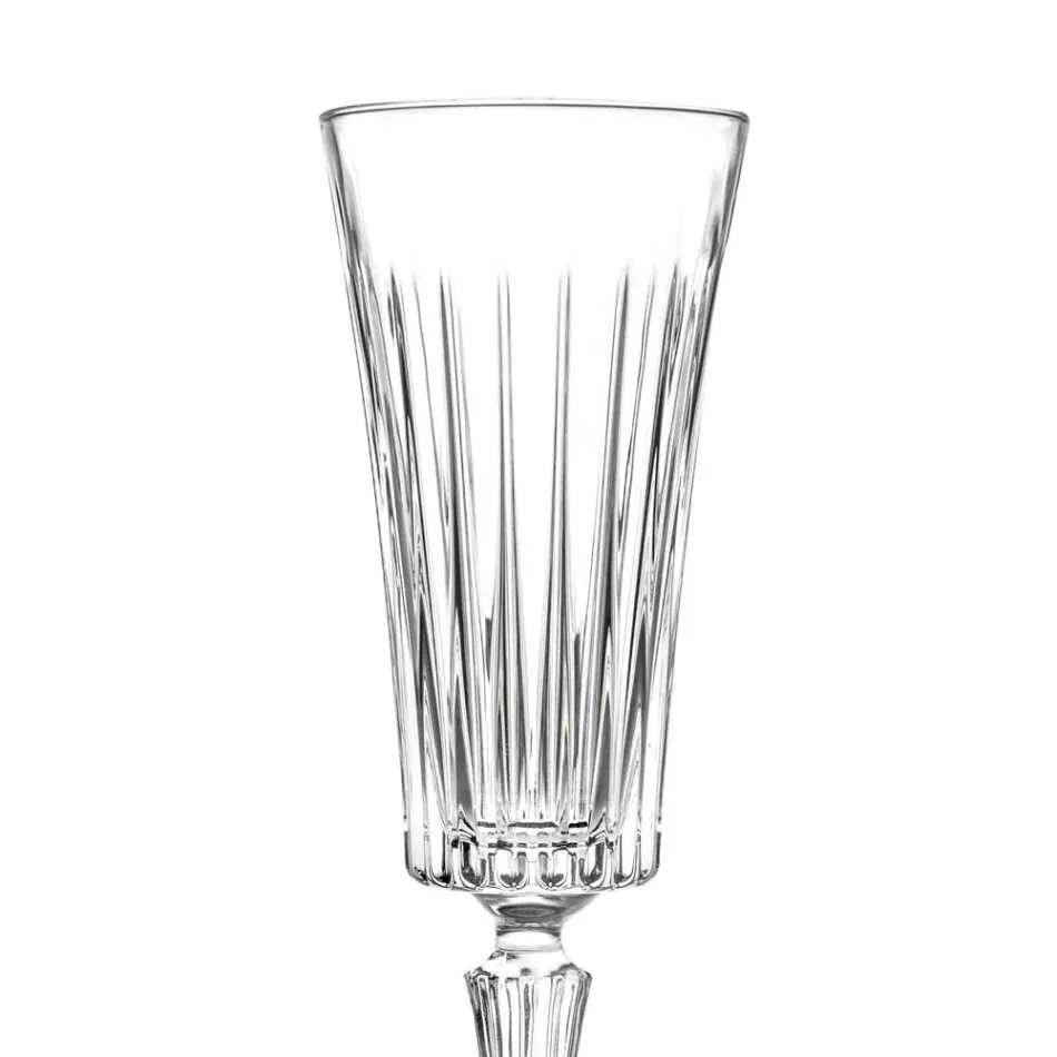 12 Copas Flauta para Vino Espumoso con Decoración de Cortes Lineales en Eco Crystal - Senzatempo Viadurini