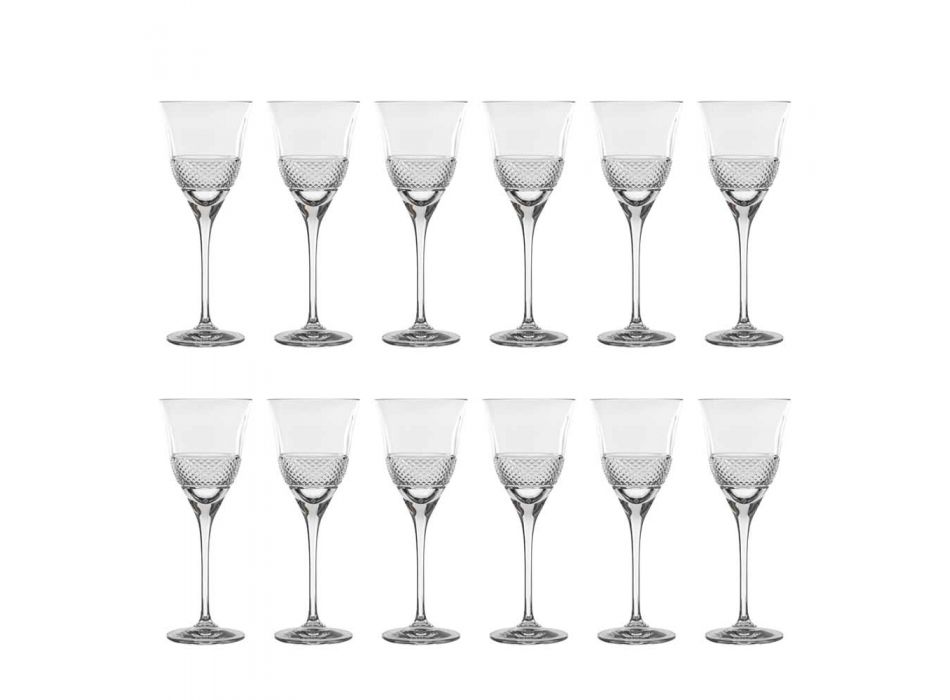 12 Copas de Vino Blanco en Cristal Ecológico Diseño Decorado de Lujo - Milito Viadurini