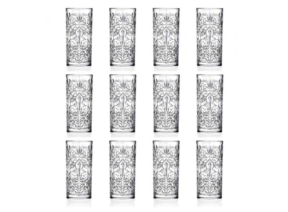 Vaso alto de cóctel Highball de 12 vasos o agua decorada de lujo - Destiny Viadurini