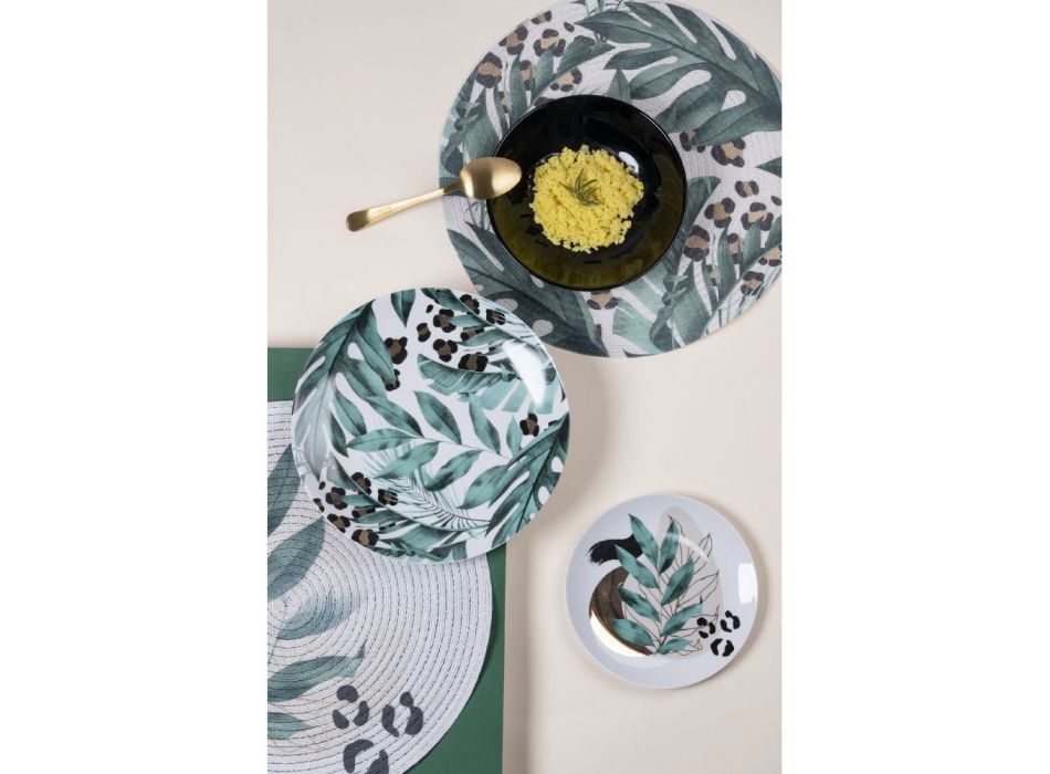 18 platos de porcelana con decoraciones exóticas de hojas verdes - Immer Viadurini