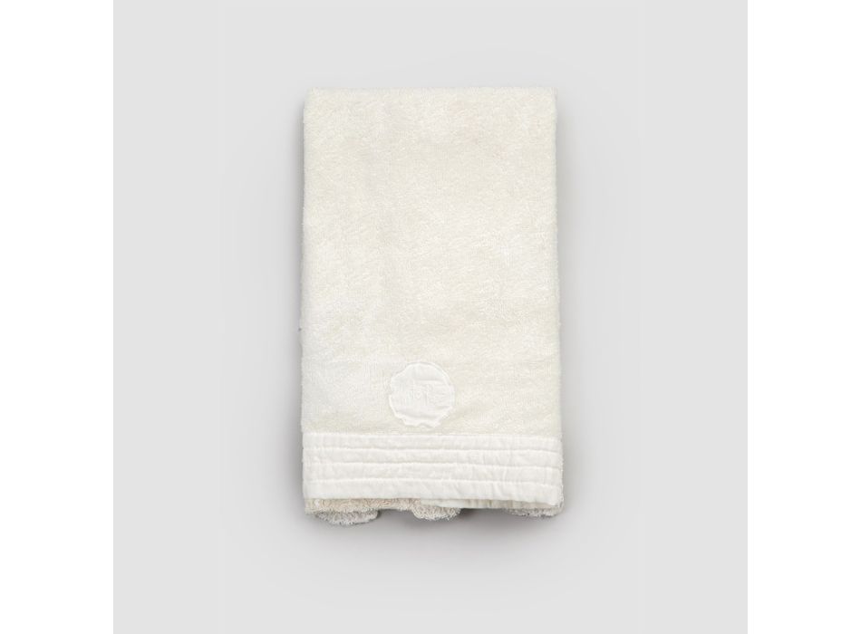 2 toallas de invitados en felpa de algodón y cenefa en mezcla de lino con encaje - Ginova Viadurini