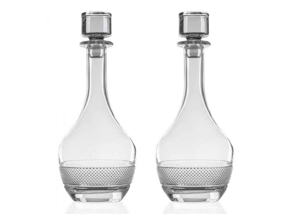 2 Botellas de Vino con Tapa de Cristal Ecológico Diseño Redondo - Milito Viadurini