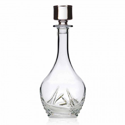 2 botellas de vino de cristal ecológico con tapa de diseño redondo y decoraciones - Adviento Viadurini