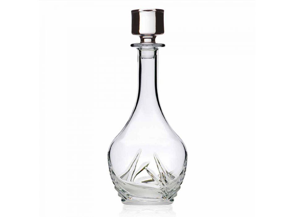 2 botellas de vino de cristal ecológico con tapa de diseño redondo y decoraciones - Adviento Viadurini