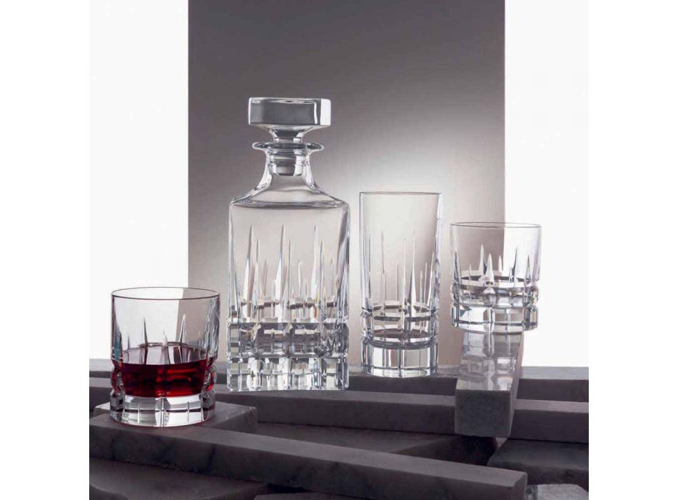 2 Botellas de Whisky con Tapa de Cristal Diseño Cuadrado con Tapa - Fiucco Viadurini