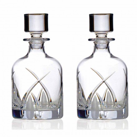 2 Botellas de Whisky con Tapa de Diseño Cilíndrico en Eco Crystal - Montecristo Viadurini