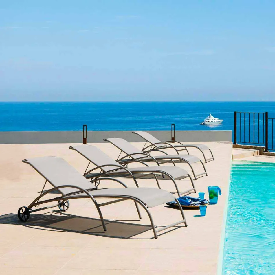 2 chaise longues apilables para exterior en metal y tela Made in Italy - Perlo Viadurini