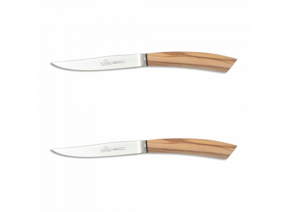 2 cuchillos de carne con mango de cuerno o madera Made in Italy - Marino Viadurini