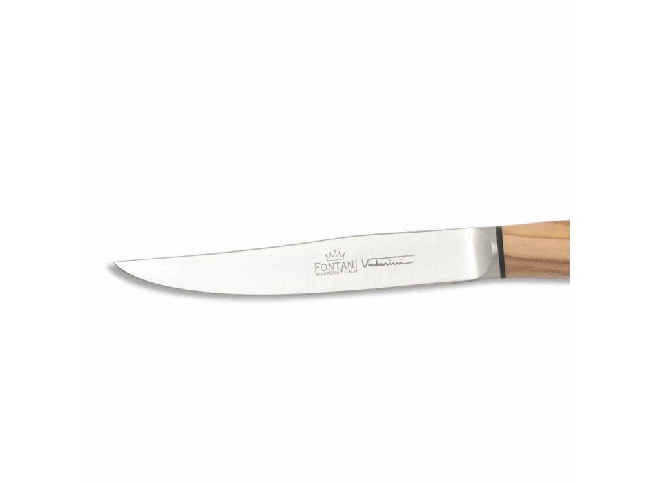 2 cuchillos de carne con mango de cuerno o madera Made in Italy - Marino Viadurini
