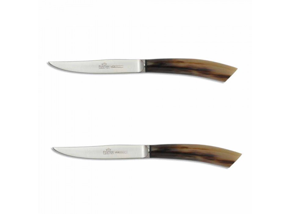 2 cuchillos de carne con mango de cuerno o madera Made in Italy - Marino