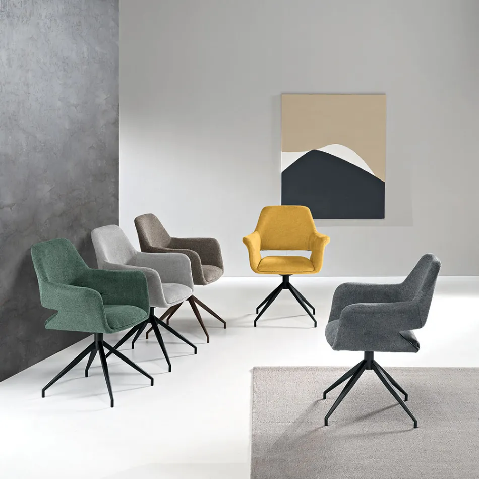 2 sillones giratorios de 180° tapizados en tela y con estructura metálica - Ivana Viadurini