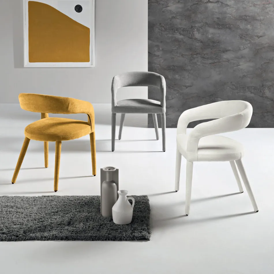 2 sillones tapizados en tela bouclé con estructura revestida - Domenica Viadurini