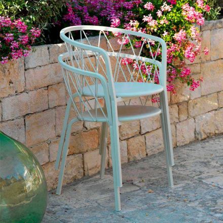 2 Sillones de exterior en metal pintado apilables Made in Italy - Adia Viadurini