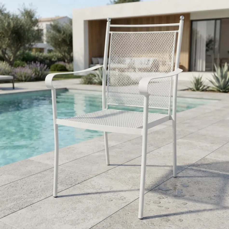 2 sillones de jardín de metal de diseño clásico fabricados en Italia - Solis Viadurini