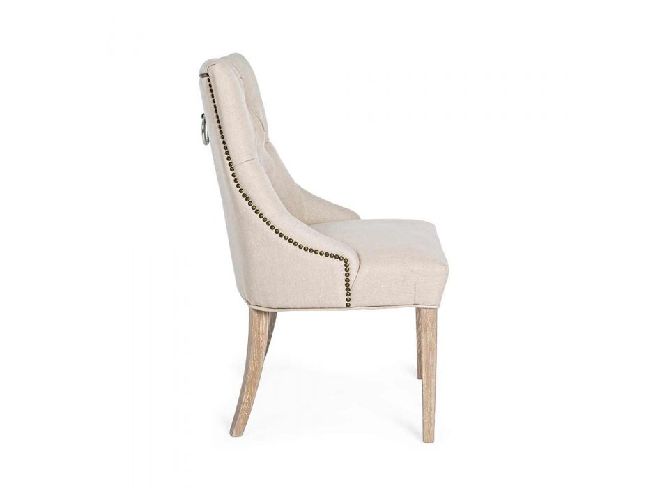 2 sillas modernas de lino con estructura de madera de roble Homemotion - Barna