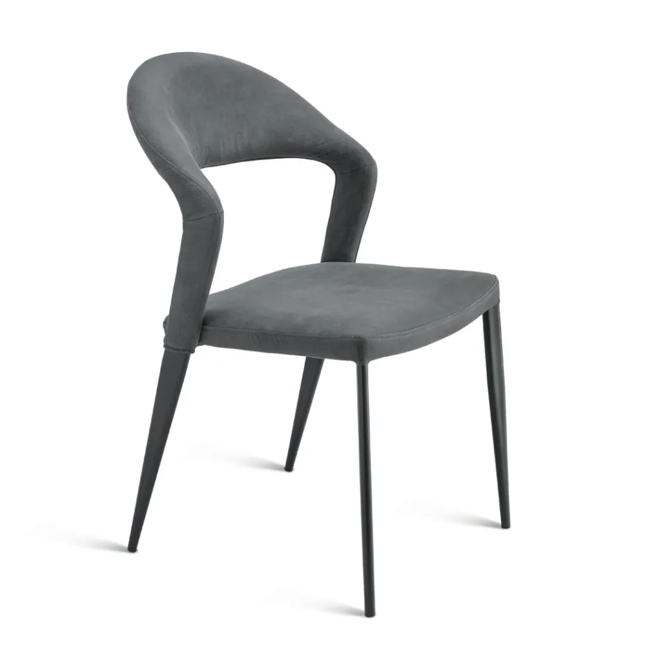 2 sillas tapizadas en piel sintética de color y base de metal pintado - Boccaccio Viadurini