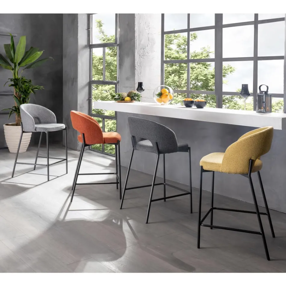 2 Taburetes de Interior con Asiento y Respaldo de Tela y Patas de Metal - Playa Viadurini