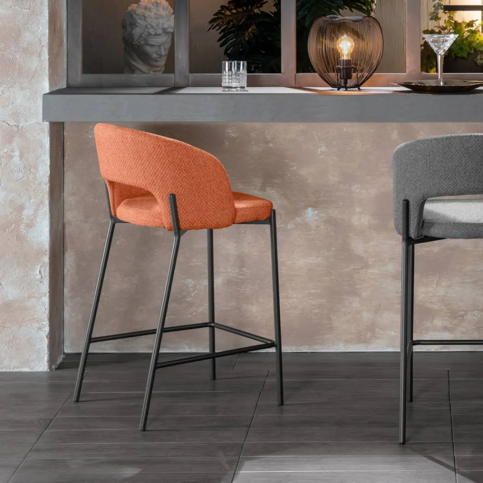 2 Taburetes de Interior con Asiento y Respaldo de Tela y Patas de Metal - Playa Viadurini