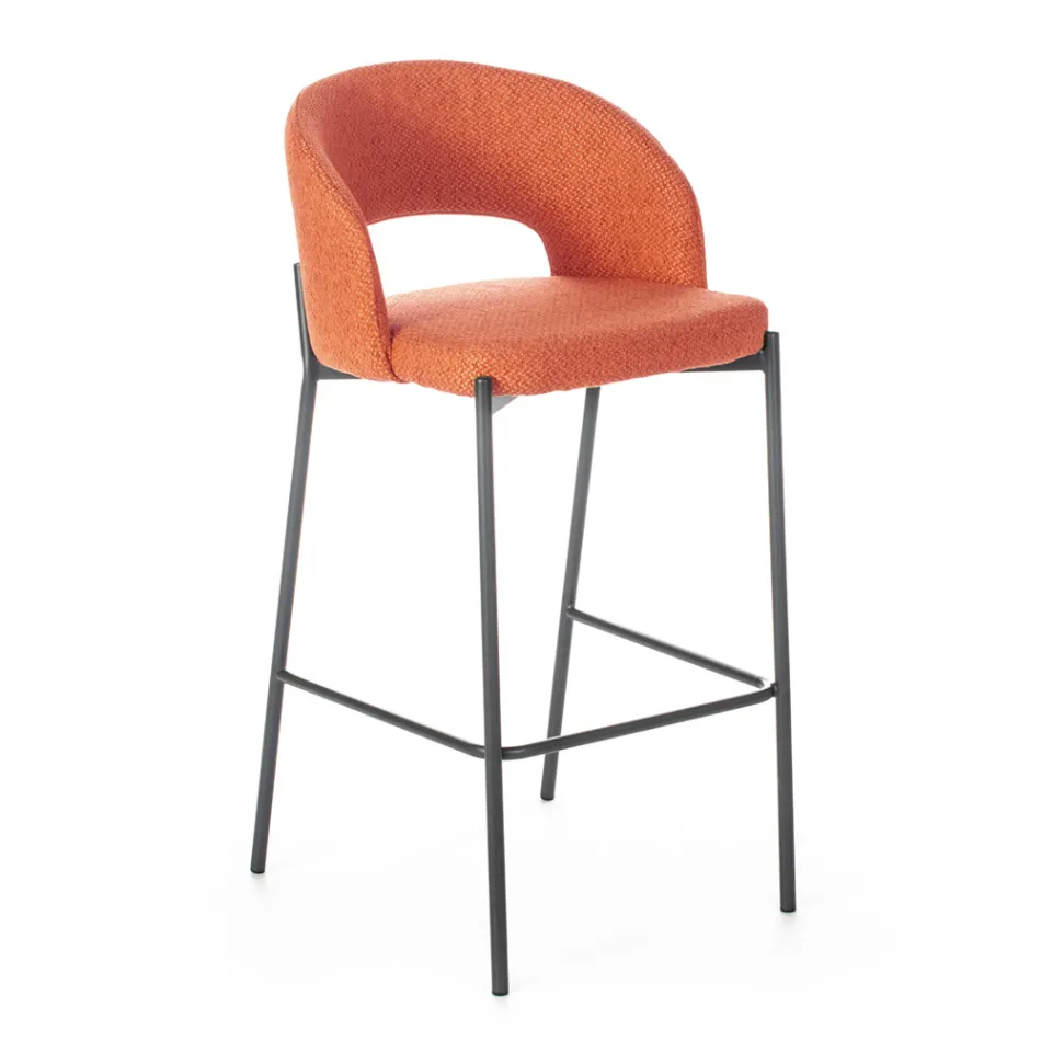 2 Taburetes de Interior con Asiento y Respaldo de Tela y Patas de Metal - Playa Viadurini