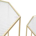 2 Mesas telefónicas en hierro dorado y tapa de cristal - Papa Viadurini