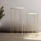 2 Mesas telefónicas en hierro dorado y tapa de cristal - Papa Viadurini