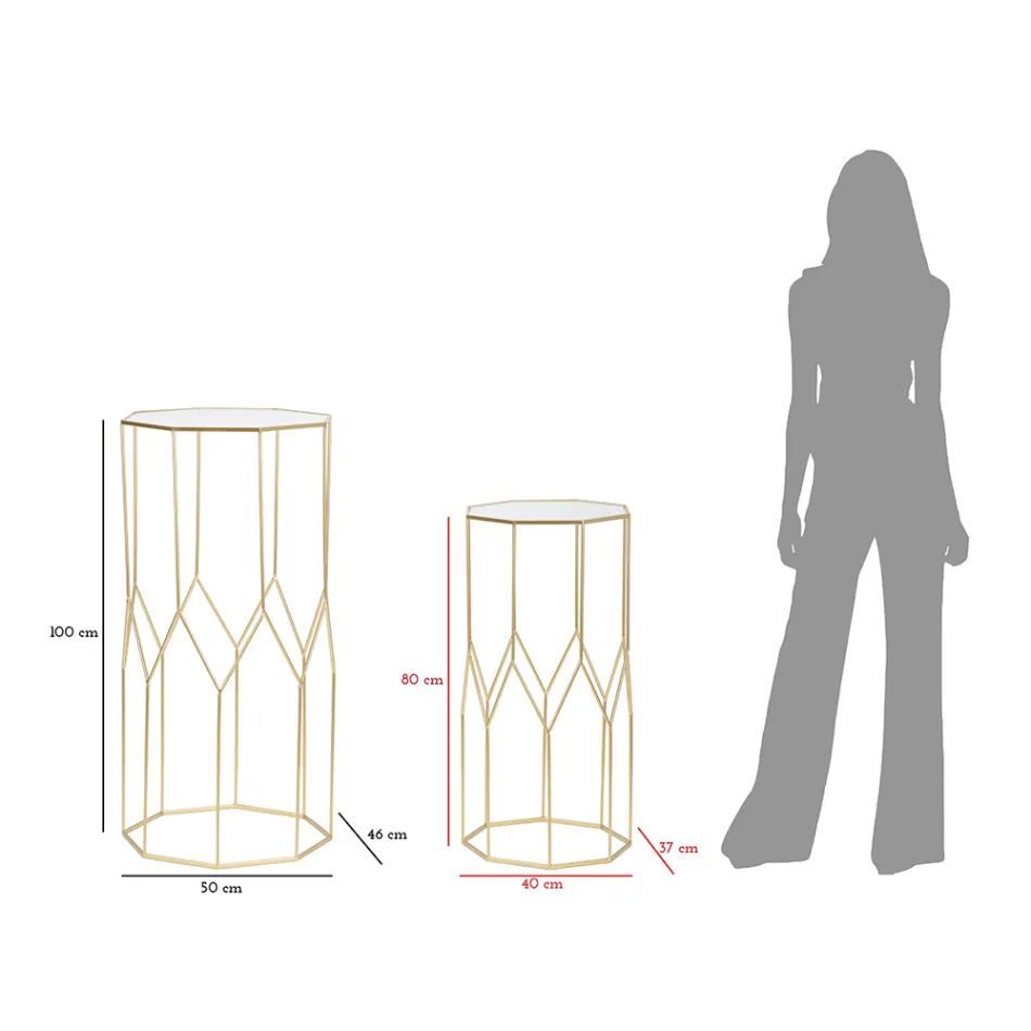 2 Mesas telefónicas en hierro dorado y tapa de cristal - Papa Viadurini
