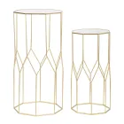 2 Mesas telefónicas en hierro dorado y tapa de cristal - Papa Viadurini