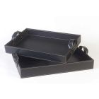 2 de cuero negro diseña 41x28x5cm bandeja y 45x32x6cm Anastasia Viadurini