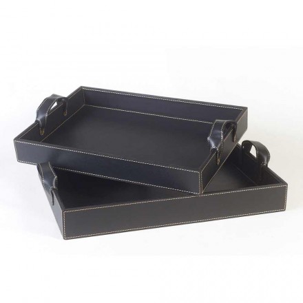 2 de cuero negro diseña 41x28x5cm bandeja y 45x32x6cm Anastasia Viadurini
