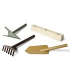 3 herramientas de jardinería de metal con base de madera Made in Italy - Jardín Viadurini