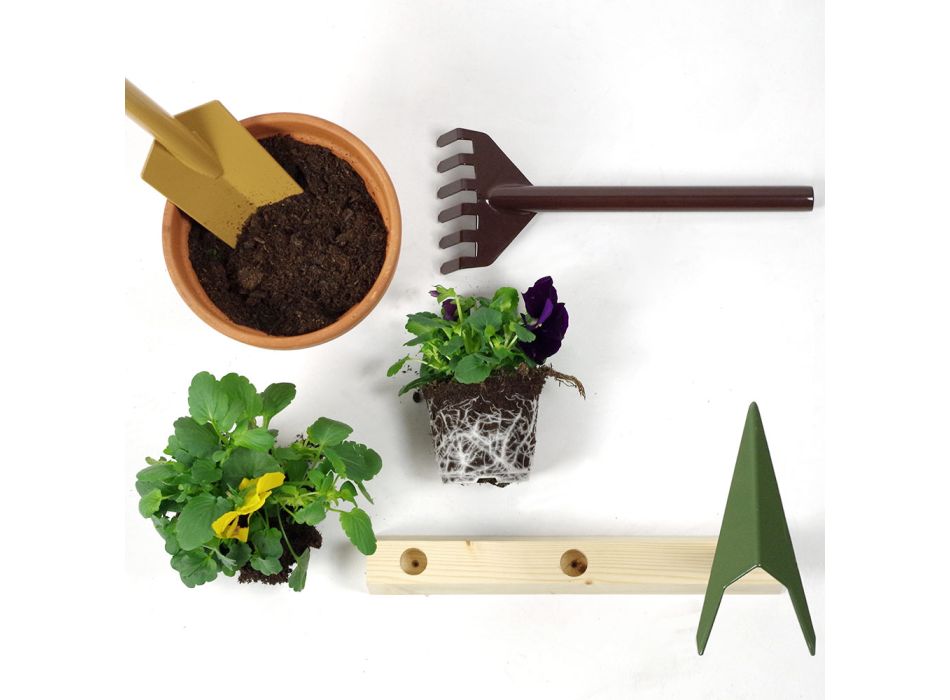 3 herramientas de jardinería de metal con base de madera Made in Italy - Jardín