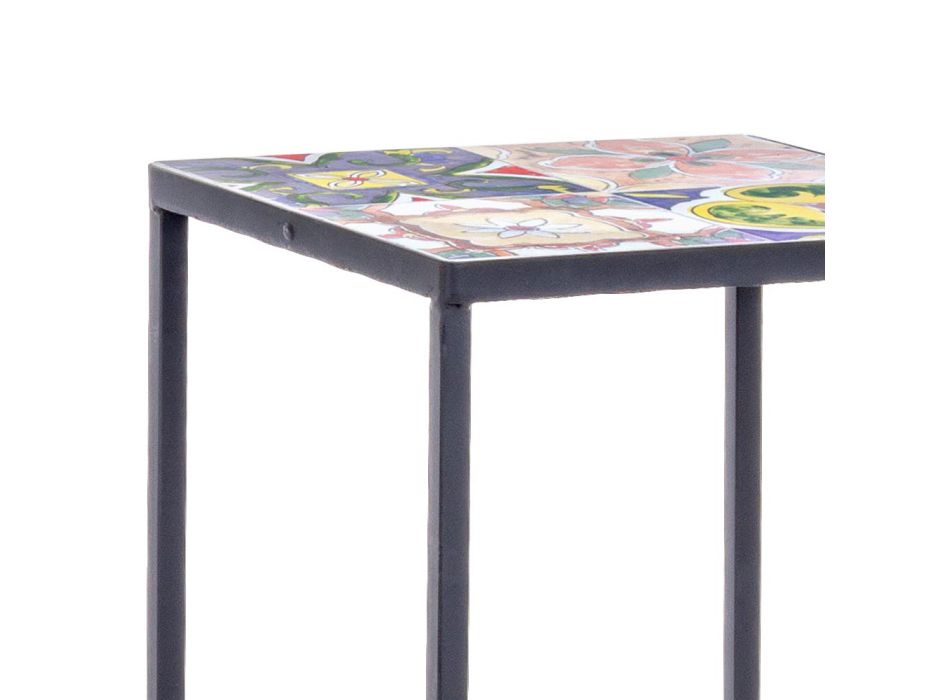 3 mesas de centro de jardín de diseño cuadradas en acero con adornos - Enchanting Viadurini
