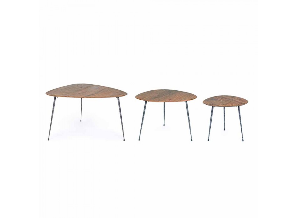 3 mesas de centro modernas con tapa de madera de mango Homemotion - Kalidi Viadurini