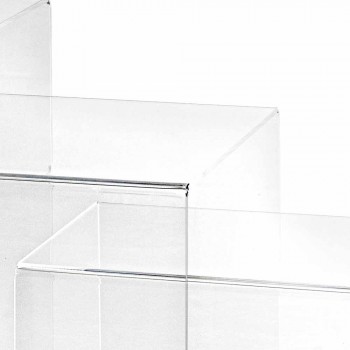 3 mesas superpuestas transparentes de diseño Amalia, fabricadas en Italia.