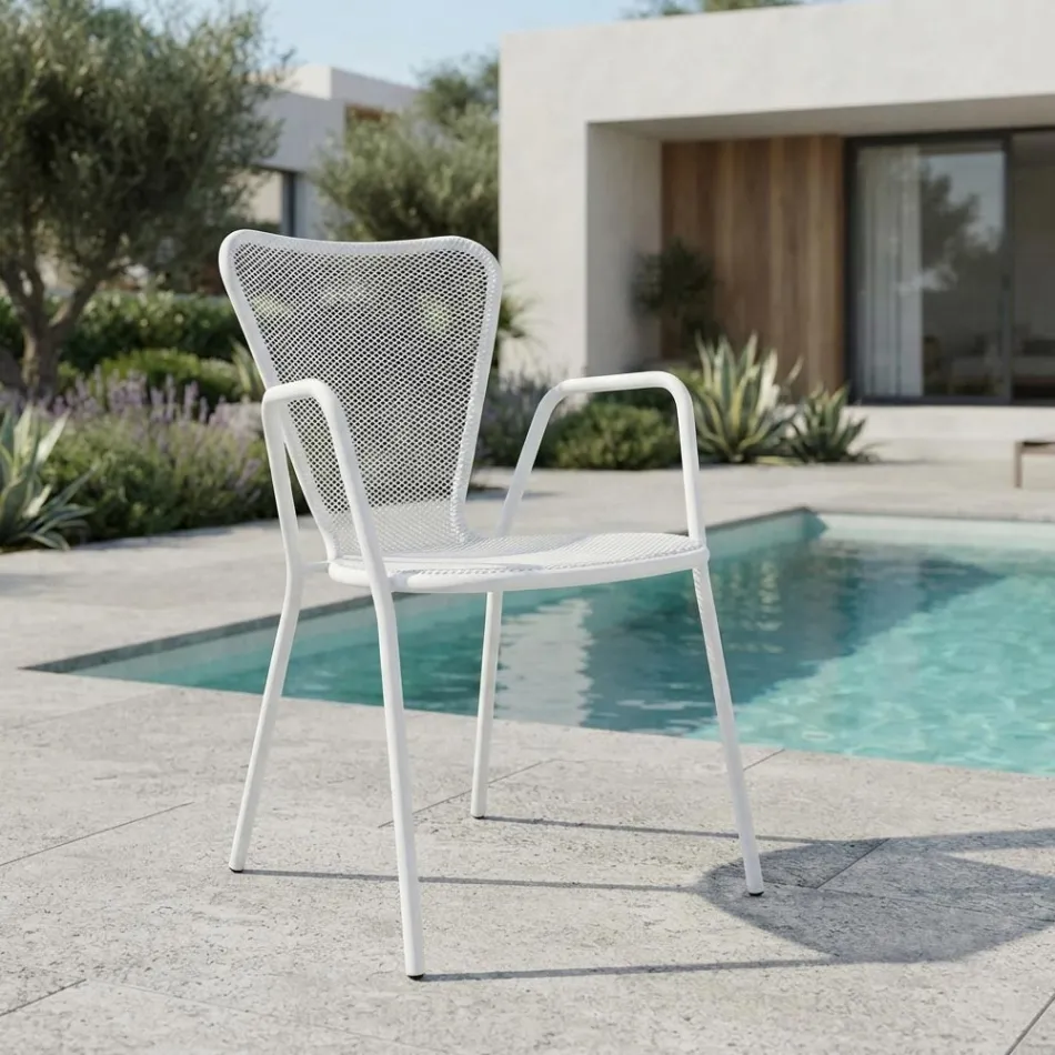 4 sillones de metal de diseño moderno para exteriores, fabricados en Italia - Varmo Viadurini