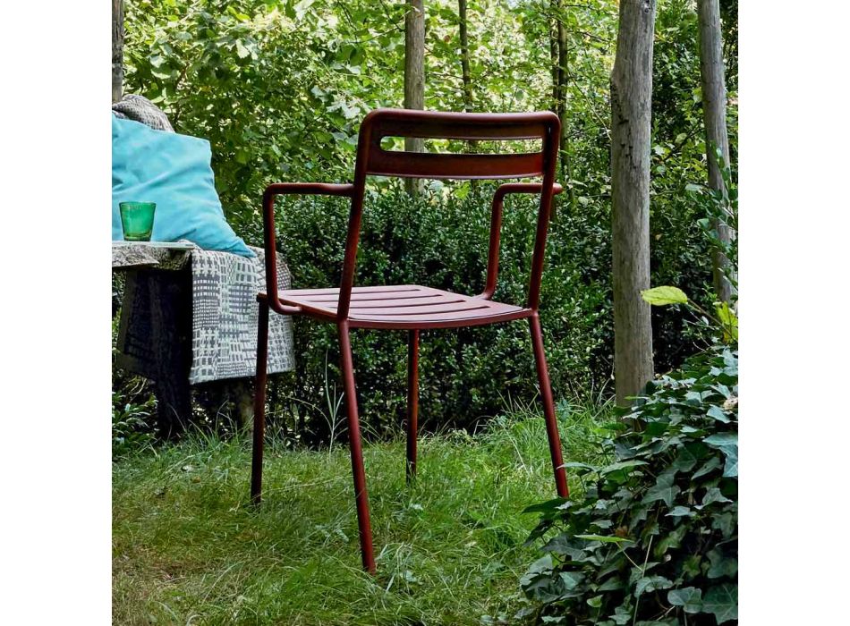 4 sillas de metal apilables para exteriores hechas en Italia - Yolonda Viadurini
