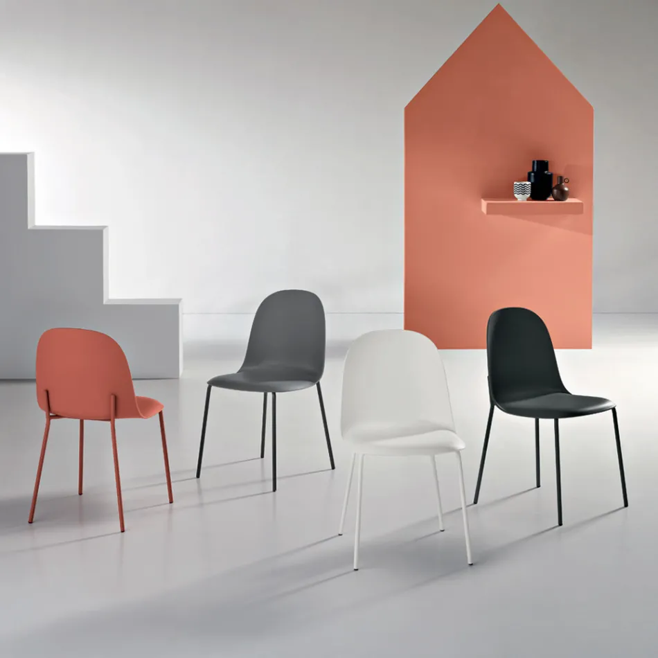 4 sillas de salón de polipropileno con estructura metálica - Dinamo Viadurini
