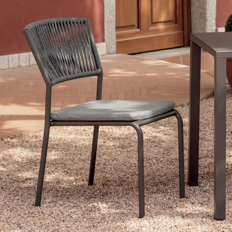 4 sillas de jardín apilables de aluminio y cuerda - Lunaris Viadurini