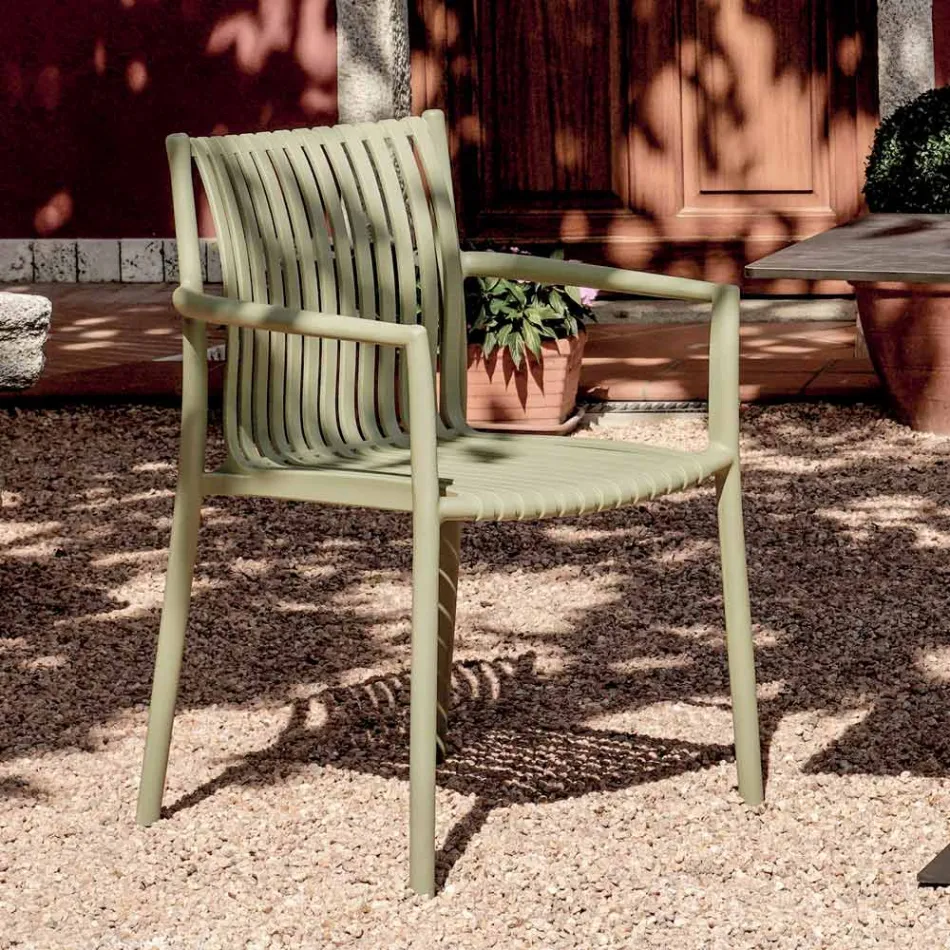 4 sillas de jardín apilables de polipropileno resistente a los rayos UV - Ondara Viadurini