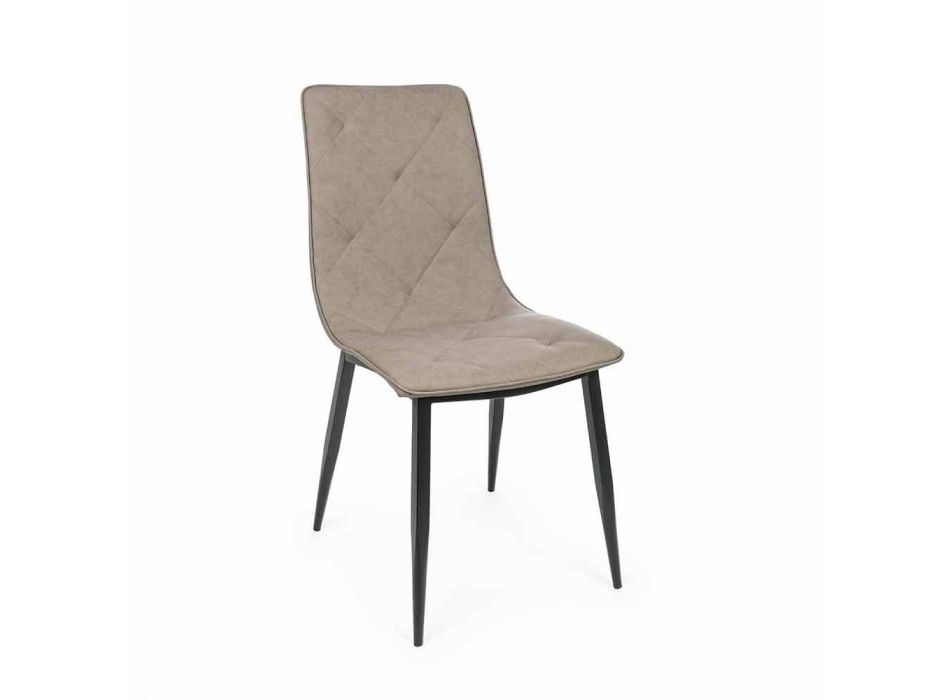 4 sillas modernas tapizadas en cuero sintético con base de acero Homemotion - Daisa Viadurini