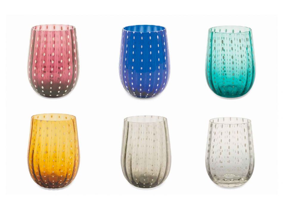 6 vasos de vidrio de colores y modernos para un servicio elegante de agua - Persia Viadurini