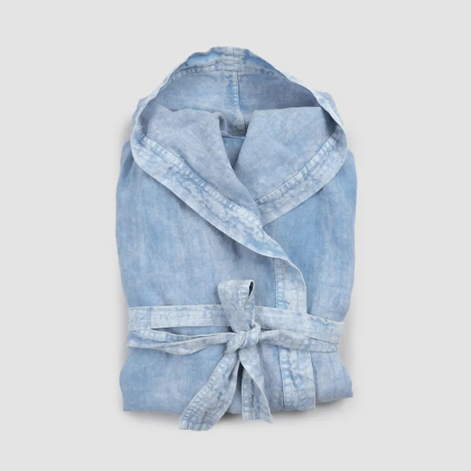 Albornoz de lujo de lino grueso con capucha Made in Italy - Palace Viadurini