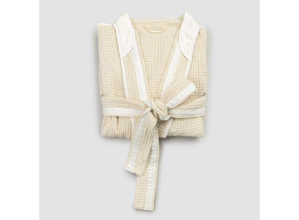 Albornoz kimono de lujo en lino y algodón, 2 acabados Made in Italy - Kleone Viadurini