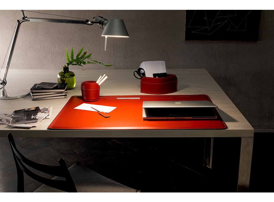 Accesorios de escritorio de cuero regenerado de 4 piezas hechos en Italia - Ebe Viadurini